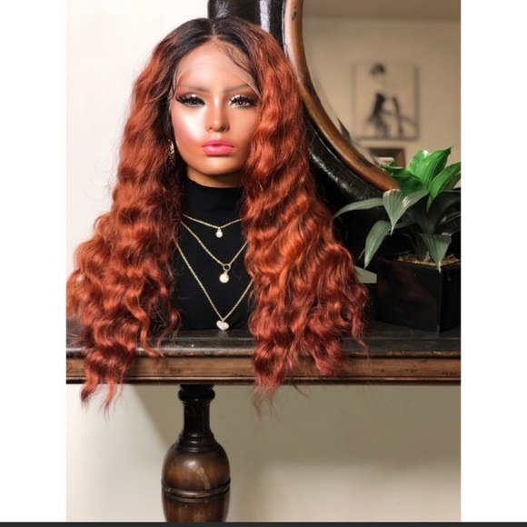 JADE| LONG NATURAL CURL OMBRÉ AUBURN LACE FRONT WIG - Picture 1 of 4